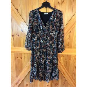 Floral silky Midi Dress with V-Neck, size M